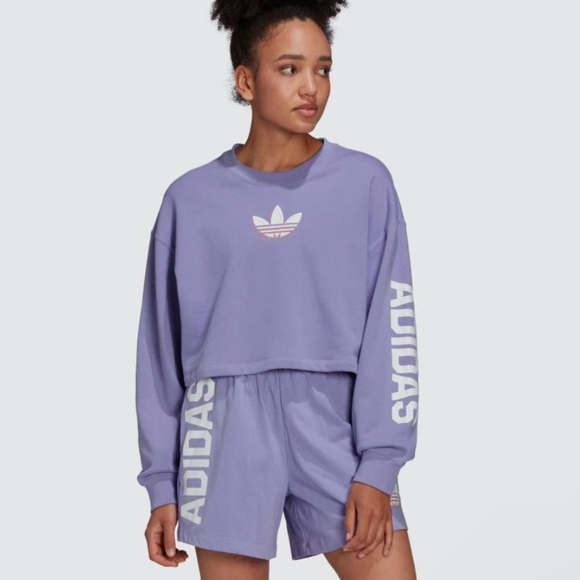 NWOT Adidas Originals Streetball Streetwear Cropped Oversized Sweatshirt Purple - Picture 6 of 15
